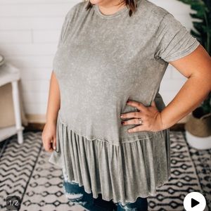 NWT Easel Olive Mineral Wash Peplum Top